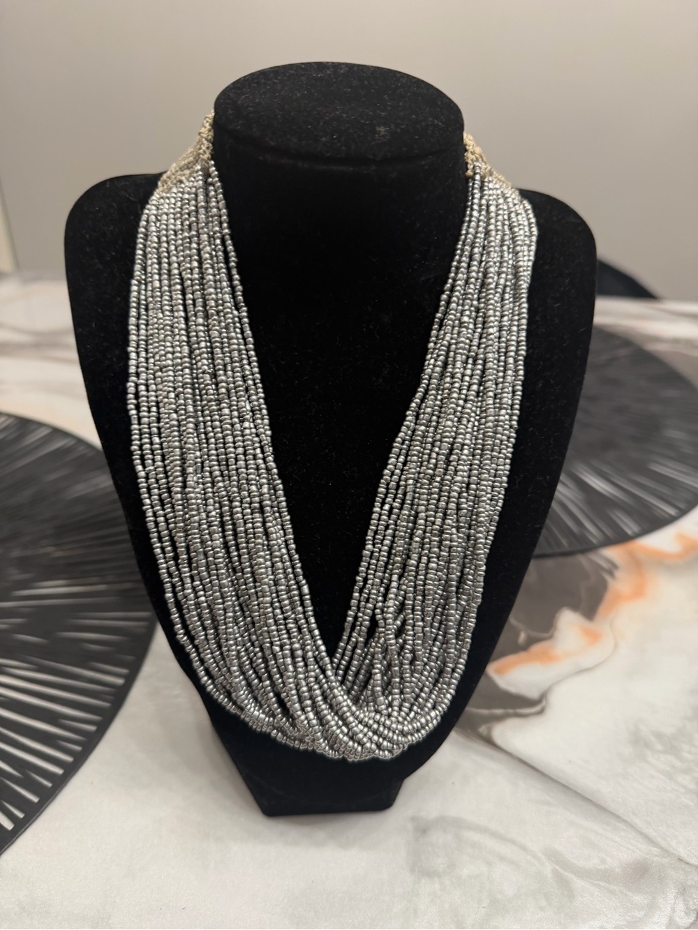 Silver Multi-Strand Beaded Statement Necklace - Women Jewelry